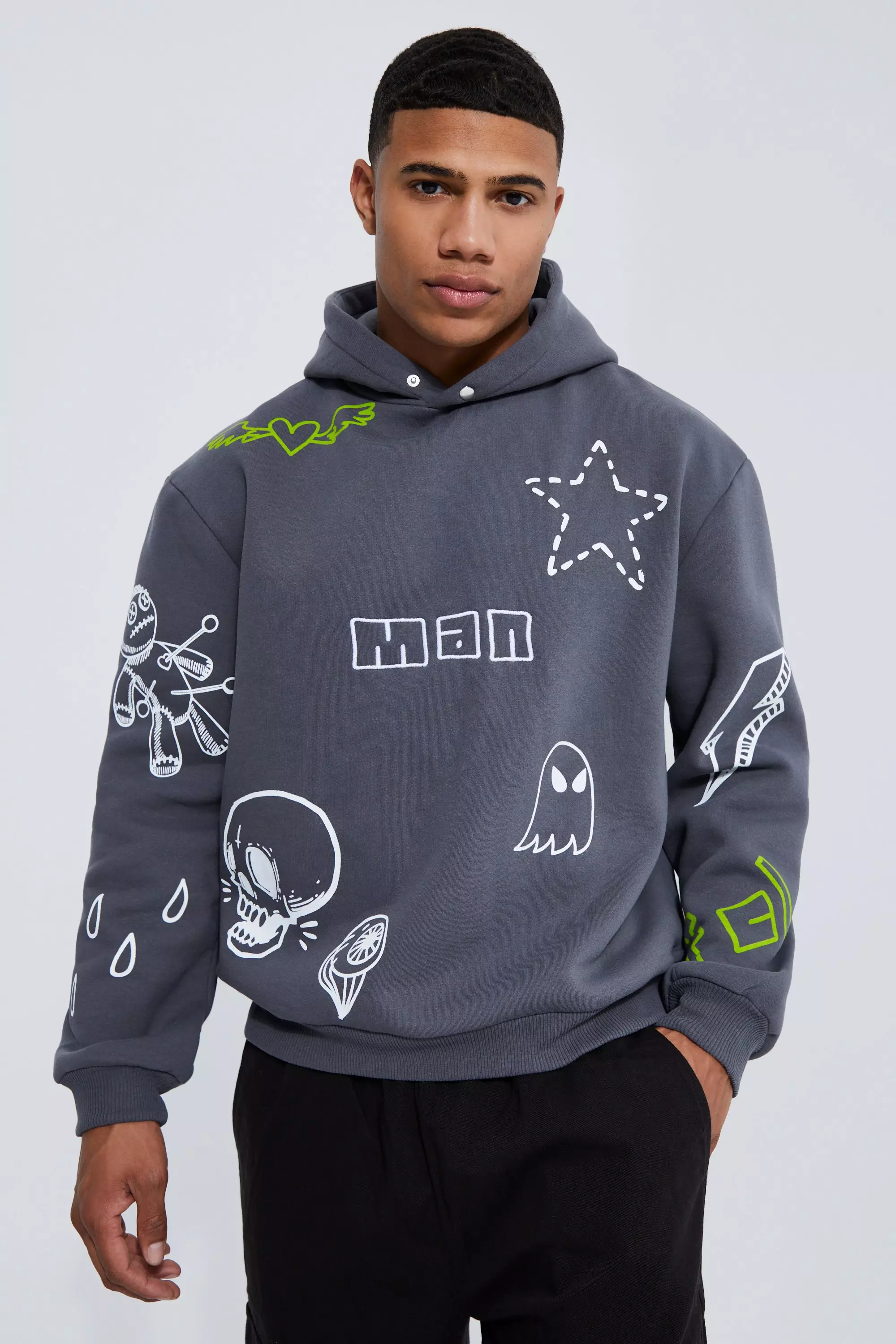 Dark grey best sale graphic hoodie